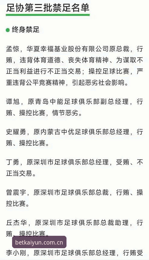 凯云体育功能 足协第三批禁足名单背后:65人遭重罚,足球圈乱象全揭秘